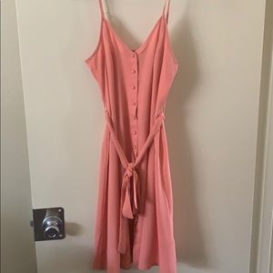 Women’s pink button up dress midi length size S
